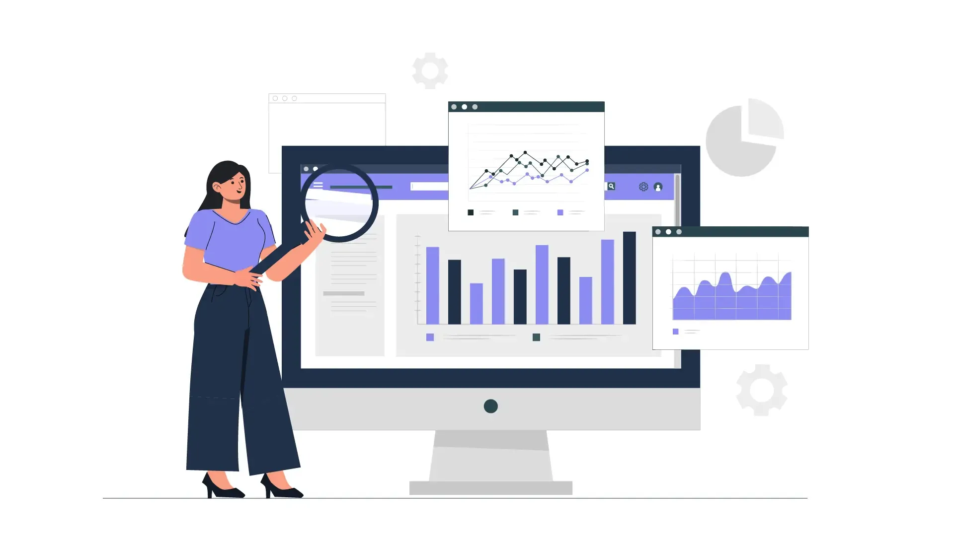 Flat Illustration of Woman Interpreting Browser Statistics